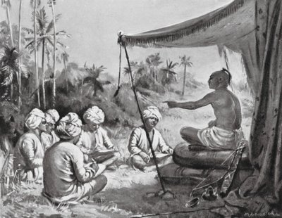 Kulottunga Chola donne des instructions à ses géomètres, 1086 AD (litho) - Margaret (after) Dovaston