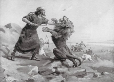 Tiglath-Pileser Ier tuant un lion (litho) - Margaret (after) Dovaston