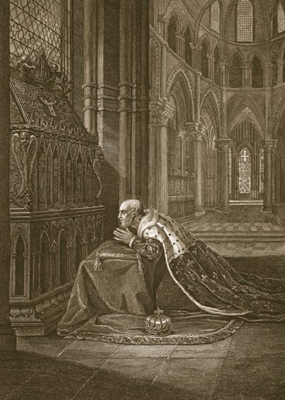 Louis VII, roi de France, devant la tombe de Beckett, gravé par W. Sharp, illustration de 