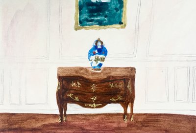Intérieur avec vase chinois, 2019 (aquarelle et tempera sur papier) - Maria Magenta