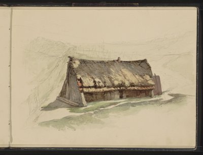 Grange avec un toit de chaume dans un pré - Maria Vos