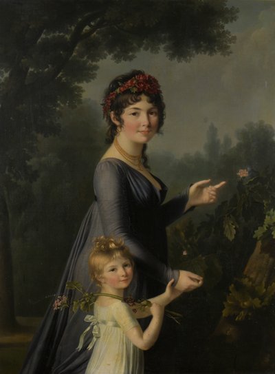 Portrait de Marie Geneviève Lemoine avec sa fille Anne Aglaé Deluchi dans un parc - Marie Elisabeth Lemoine