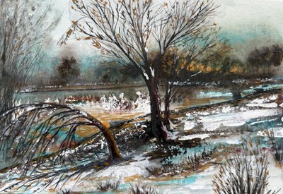 Paysage fluvial hivernal enneigé - Marina Kozyr