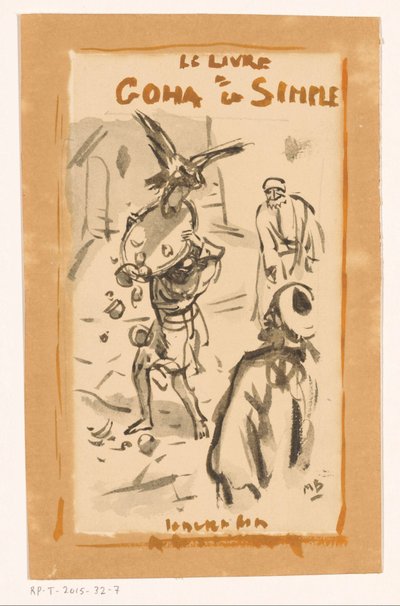 Homme avec plateau attaqué par un oiseau de proie - Marius Bauer (signed by artist)