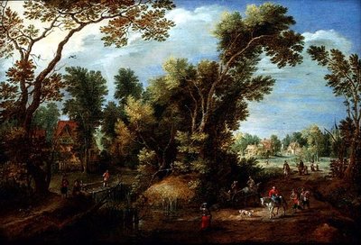 Paysage fluvial boisé avec figures - Marten Ryckaert