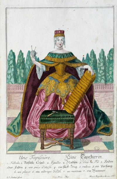 Un tapissier. Gravure de Martin Engelbrecht dans "Nouvelle assemblée des manouvries habillées" - Martin Engelbrecht
