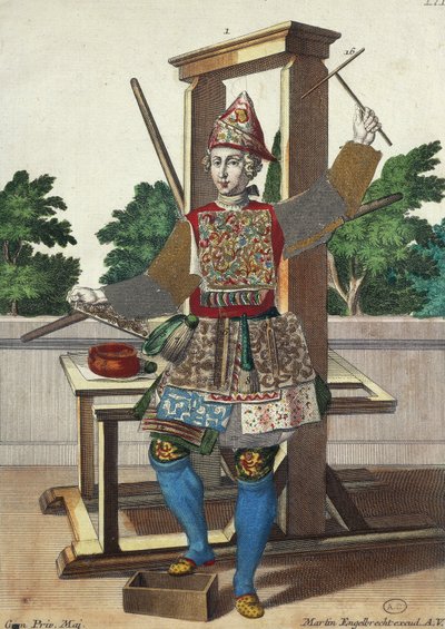Fabricant de papiers colorés, gravure de Assemblage des nouveaux manouvriers habillés par Martin Engelbrecht (1684-1756), Allemagne - Martin Engelbrecht