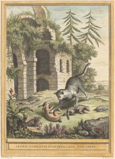 Le chat, la belette et le petit lapin - Martin Marvie after Jean Baptiste Oudry