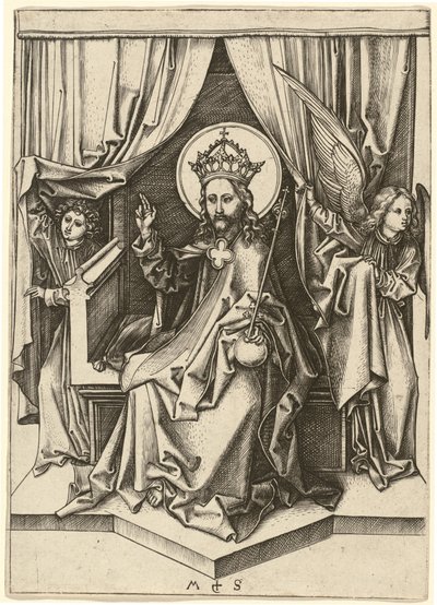 Christ en trône, avec deux anges - Martin Schongauer