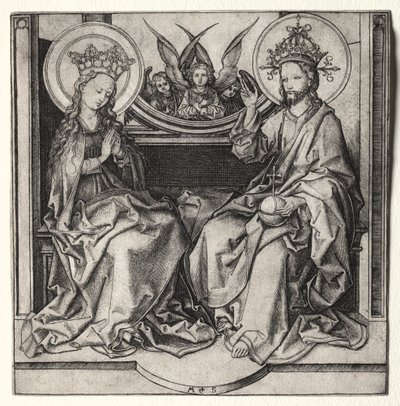 Dieu le Père et la Vierge Marie En Trône Assistés par des Anges - Martin Schongauer