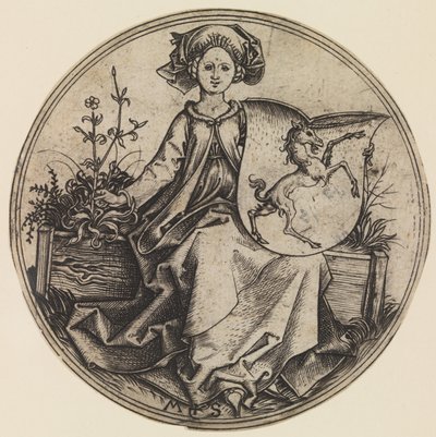 Dame Assise Tenant un Bouclier avec une Licorne, vers 1435-1491 - Martin Schongauer