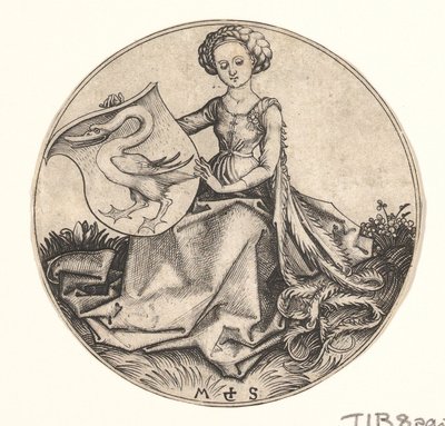 Bouclier avec cygne tenu par une femme, vers 1435-1491 - Martin Schongauer