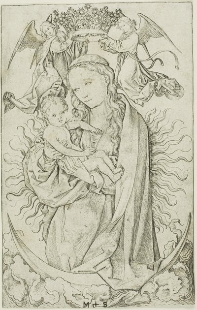 La Vierge au Croissant couronnée par deux anges - Martin Schongauer