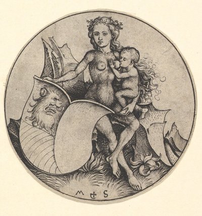 Femme Sauvage Tenant un Bouclier avec une Tête de Lion, vers 1435-1491 - Martin Schongauer