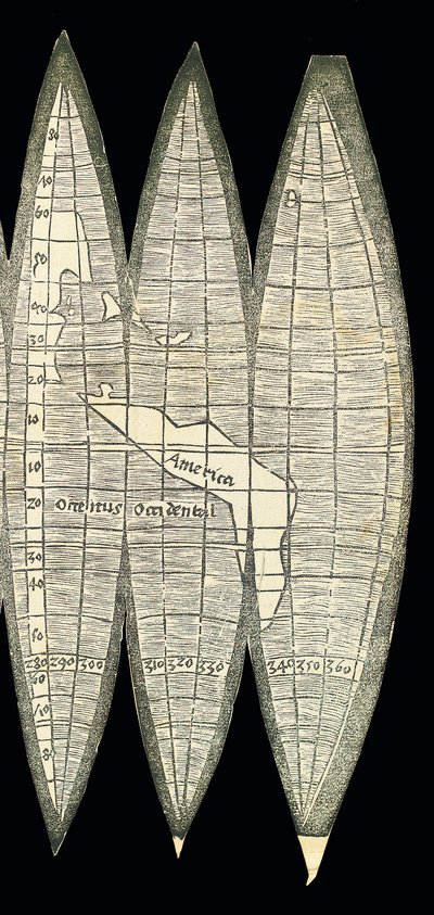 Carte du monde sous forme de fuseaux de globe terrestre, 1507 - Martin Waldseemuller