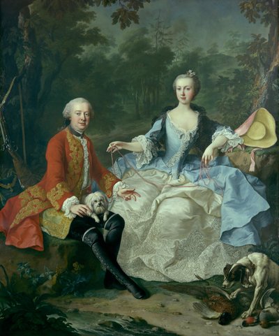 Comte Giacomo Durazzo 1717-1794 en chasseur avec sa femme, probablement début des années 1760 - Martin van Meytens