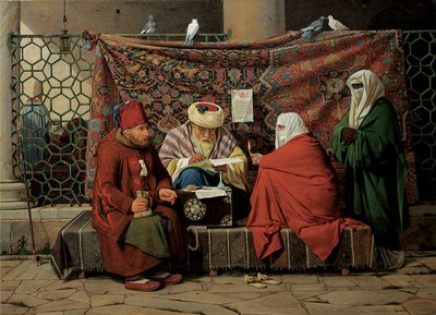 Un notaire turc rédigeant un contrat de mariage devant la mosquée Kilic Ali Pasha, Tophane, Constantinople, 1837 - Martinus Rorbye