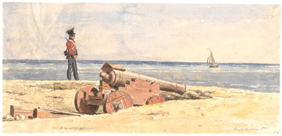 Sentinelle et canon sur le rivage à Frederikshavn - Martinus Rørbye
