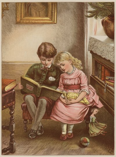 Garçon et fille lisant un livre - Mary Ellen Edwards