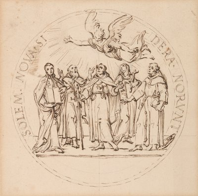 Conception pour un médaillon papal pour la canonisation par Clément X de Saint Pie, Saint Gaetano dei Conti di Thiene, Saint François Borgia, S. J., Saint Louis Bertrand, O.P., et Sainte Marguerite (reine) d