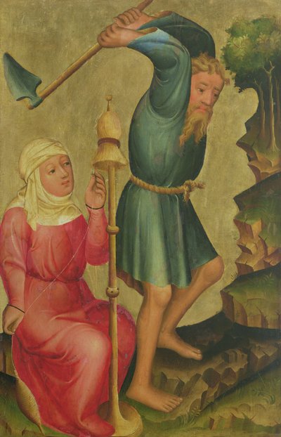 Adam et Ève au travail, détail du Retable de Grabow, 1379-83 - Master Bertram of Minden