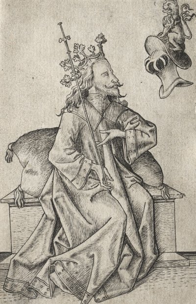 Les petites cartes à jouer : Deuxième série : Casques : Carte à jouer avec roi et casque - Master E. S.