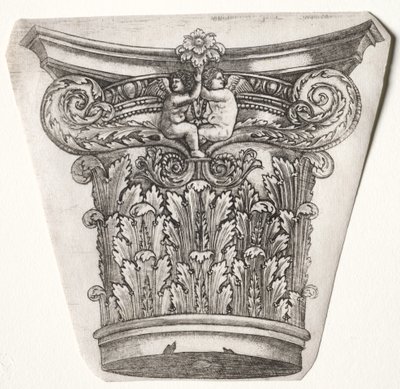 Base et Chapiteau avec Putti, vers 1525-1550 - Master G. A. with the man