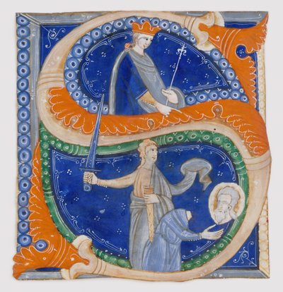 Enluminure de manuscrit avec la décapitation de Saint Paul dans une initiale S..., italien, vers 1278 - Master of Bagnacavallo