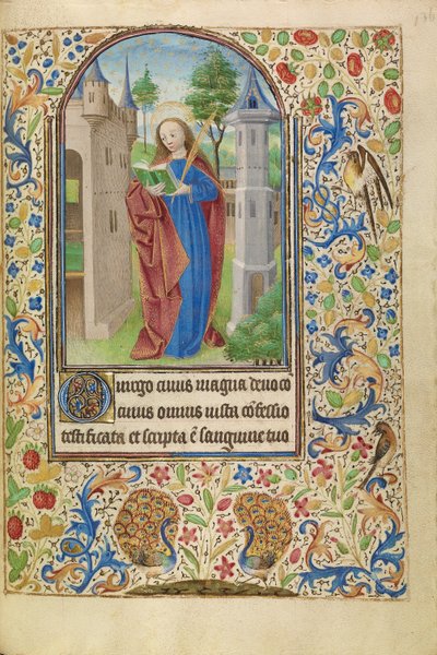 Sainte Barbe avec un livre et une palme de martyr devant une tour - Master of Jacques of Luxembourg