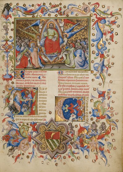 Le Christ en majesté ; Initiale A : Un homme élève son âme vers Dieu - Master of the Brussels Initials