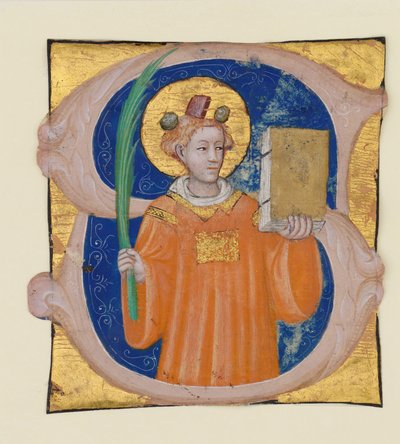 Enluminure de manuscrit avec Saint Étienne dans une initiale S, d