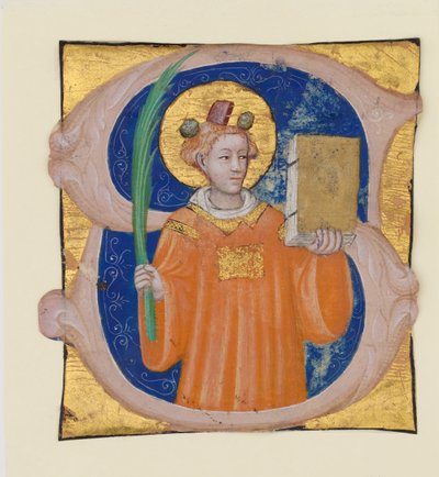Enluminure de manuscrit avec Saint Étienne dans une initiale S, d