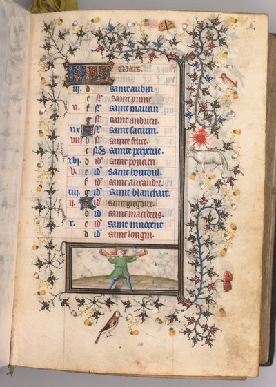 Heures de Charles le Noble, roi de Navarre 1361-1425 : fol. 3r, mars, vers 1405 - Master of the Brussels Initials and Associates