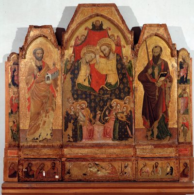 Triptyque du couronnement de la Vierge avec les saints Pierre et Paul - Master of the Corleone Polyptic