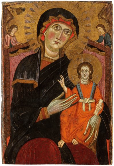 Madone et enfant en trône avec deux anges - Master of the Crucifix No. 434
