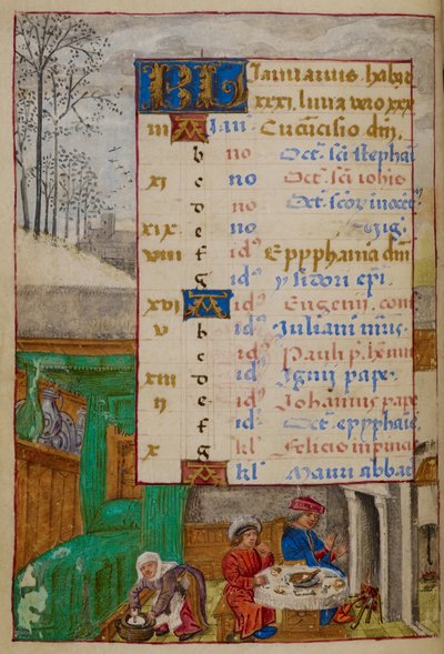 Page de calendrier pour janvier, illustration des 