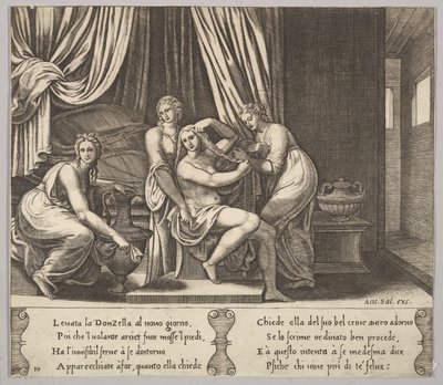 Planche 10 : nymphes aidant Psyché à coiffer ses cheveux, de 