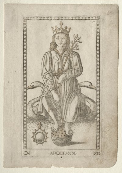 Apollon de la série Tarocchi, série D : Apollon et les Muses, #20, avant 1467 - Master of the E Series Tarocchi