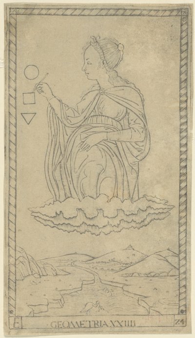 Géométrie, planche 24 des Arts et Sciences - Master of the E Series Tarocchi
