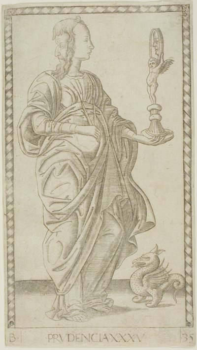 Prudence, planche 35 de Génies et Vertus - Master of the E Series Tarocchi
