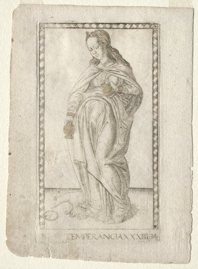 Tempérance des Tarocchi, série B : Principes Cosmiques & Vertus, #34, avant 1467 - Master of the E Series Tarocchi