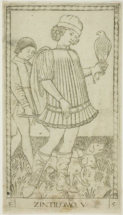 Le gentilhomme, planche cinq de Les rangs et conditions des hommes - Master of the E Series Tarocchi