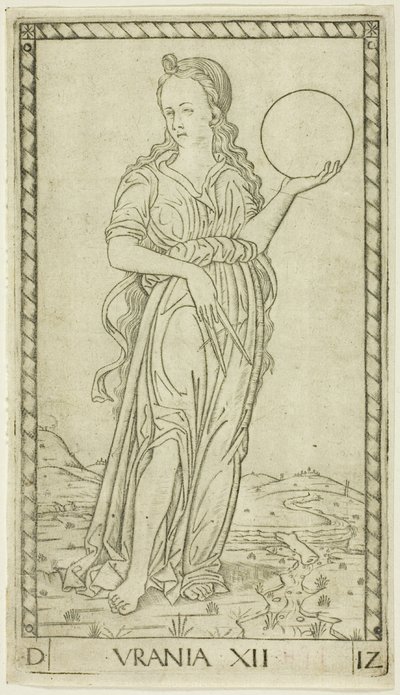 Urania, planche douze de Apollon et les Muses - Master of the E Series Tarocchi