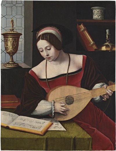 Dutch : St Mary Magdalene musing Une femme luthiste - Master of the Female Half Lengths