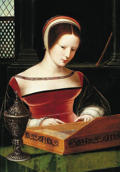Dame jouant du clavicorde. - Master of the Female Half Lengths