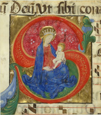 Enluminure de manuscrit avec la Vierge et l