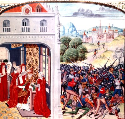 Consécration du Pape Grégoire IX à Avignon France (pontificat en 1227-1241) par Jean Froissart (vélin) - Master of the Harley Froissart