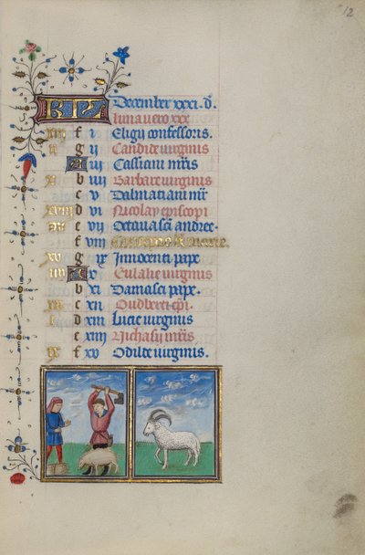 Page du calendrier pour le mois de décembre ; Abattage d
