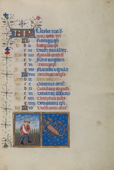 Page du calendrier pour octobre ; Semailles ; Scorpion - Master of the Lee Hours