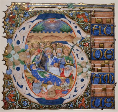 Initiale historiée avec la Mort de la Vierge. Maître du Graduel de Murano. Vers 1420 - Master of the Murano Gradual